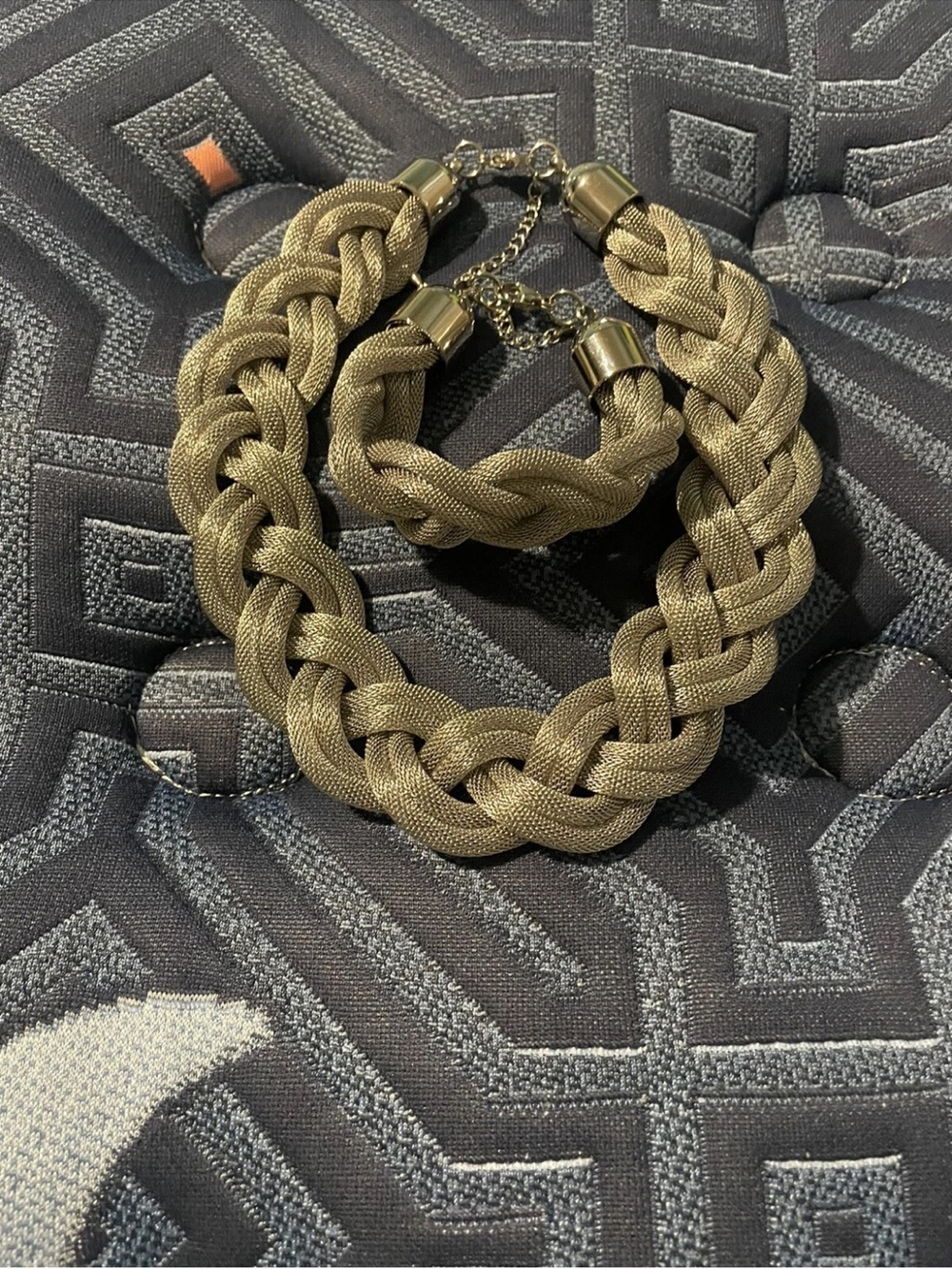 VTG Braided Mesh Rope Statement Necklace/Choker and Bracelet Set - Silver